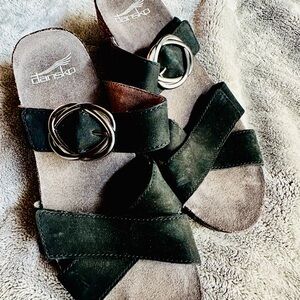 Dansko Women's Black Mules with Silver Buckle